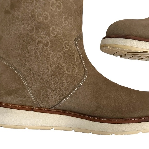 Gucci Beige Guccissima Taupe Suede Quercy Flat Buckle Boots Size 36.5 | US 6.5 - Picture 12 of 16